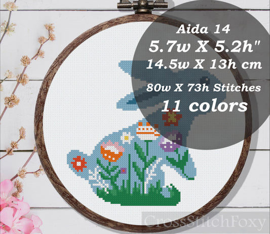 Floral Easter rabbit cross stitch pattern