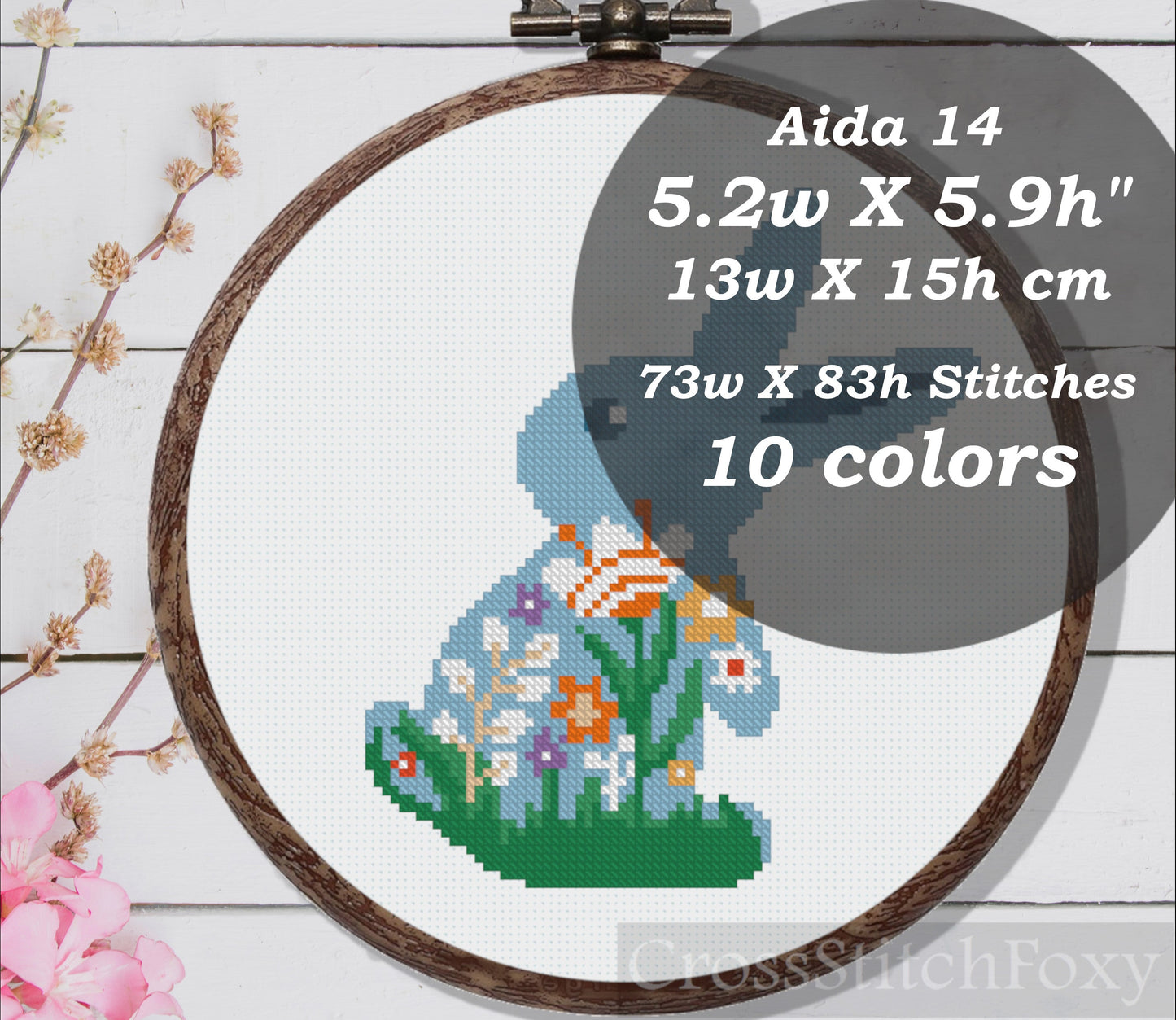 Floral Easter rabbit cross stitch pattern