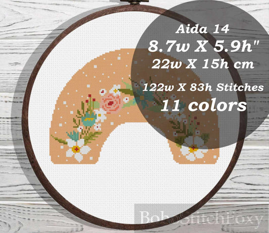 Floral boho rainbow cross stitch pattern