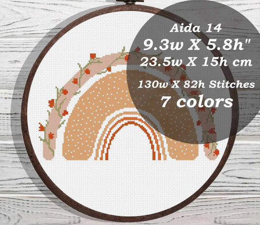 Floral rainbow cross stitch pattern