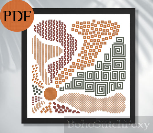 Geometric Sun Matisse Style Art Cross Stitch Pattern