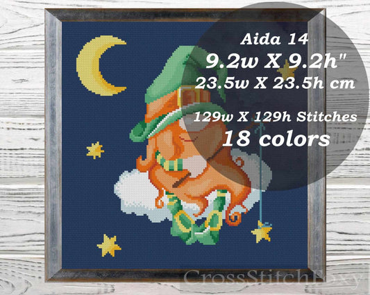 Gnome On The Moon cross stitch pattern