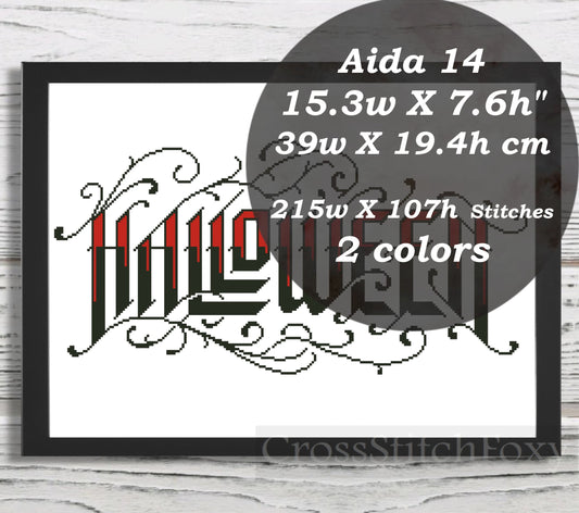 Gothic Halloween lettering cross stitch pattern