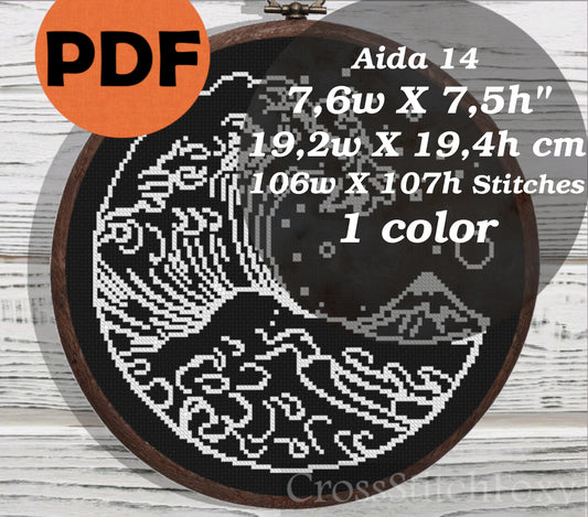 The Great Wave cross stitch pattern