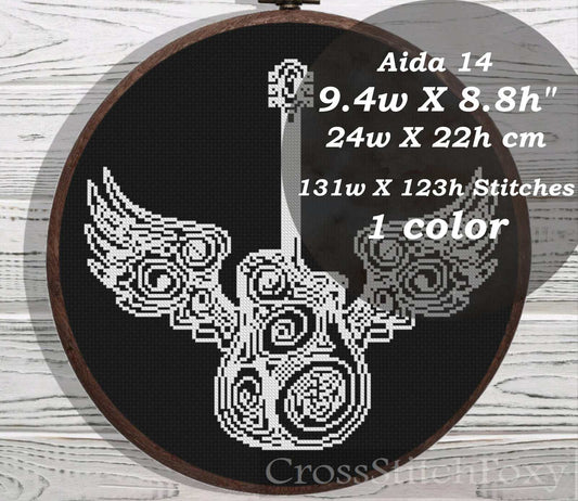 Guitar With Wings cross stitch pattern