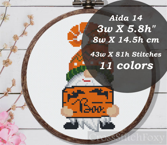 Halloween Boo Gnome Cross Stitch Pattern