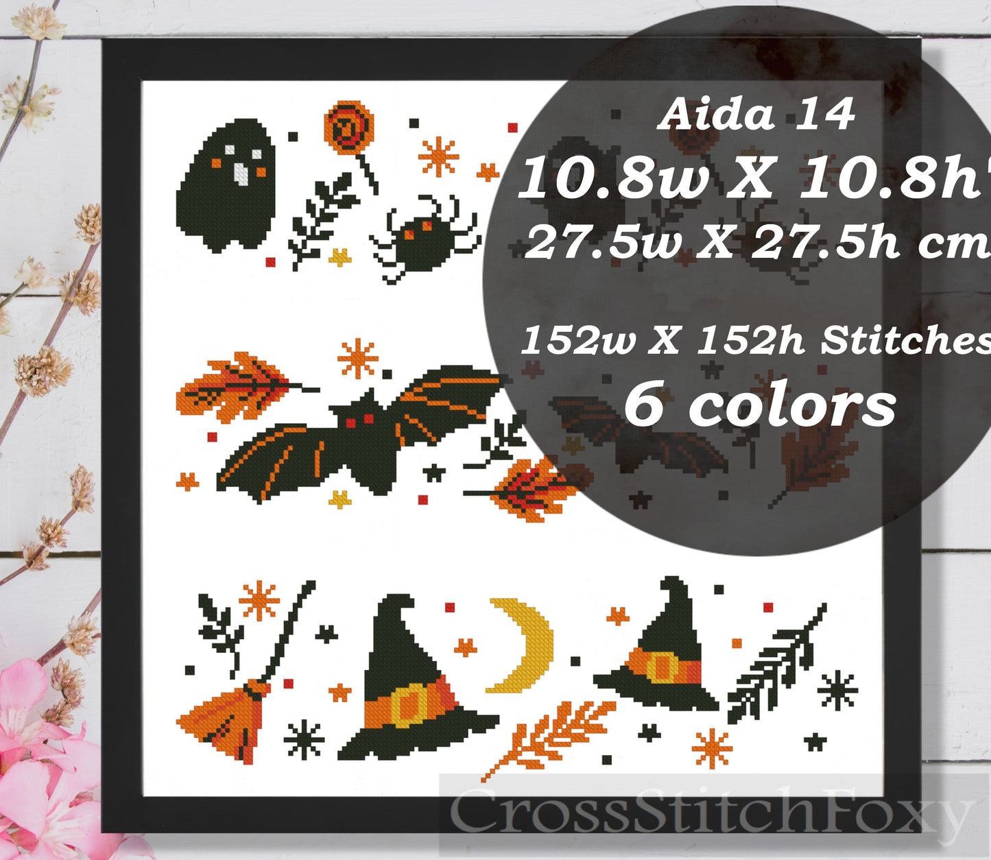 Halloween Borders Spooky Ghost Cross Stitch Pattern