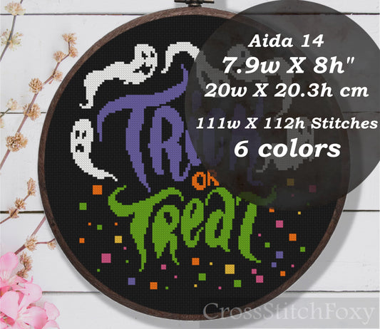 Halloween Lettering Trick Or Treat Ghost Cross Stitch Pattern