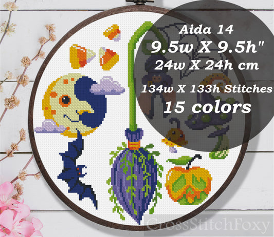 Halloween Witch Broom Cross Stitch Pattern