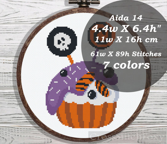 Halloween candy cupcake cross stitch pattern