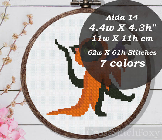 Halloween cat zombie cross stitch pattern