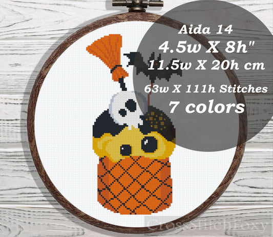 Halloween cupcake bat and broom cross stitch pattern