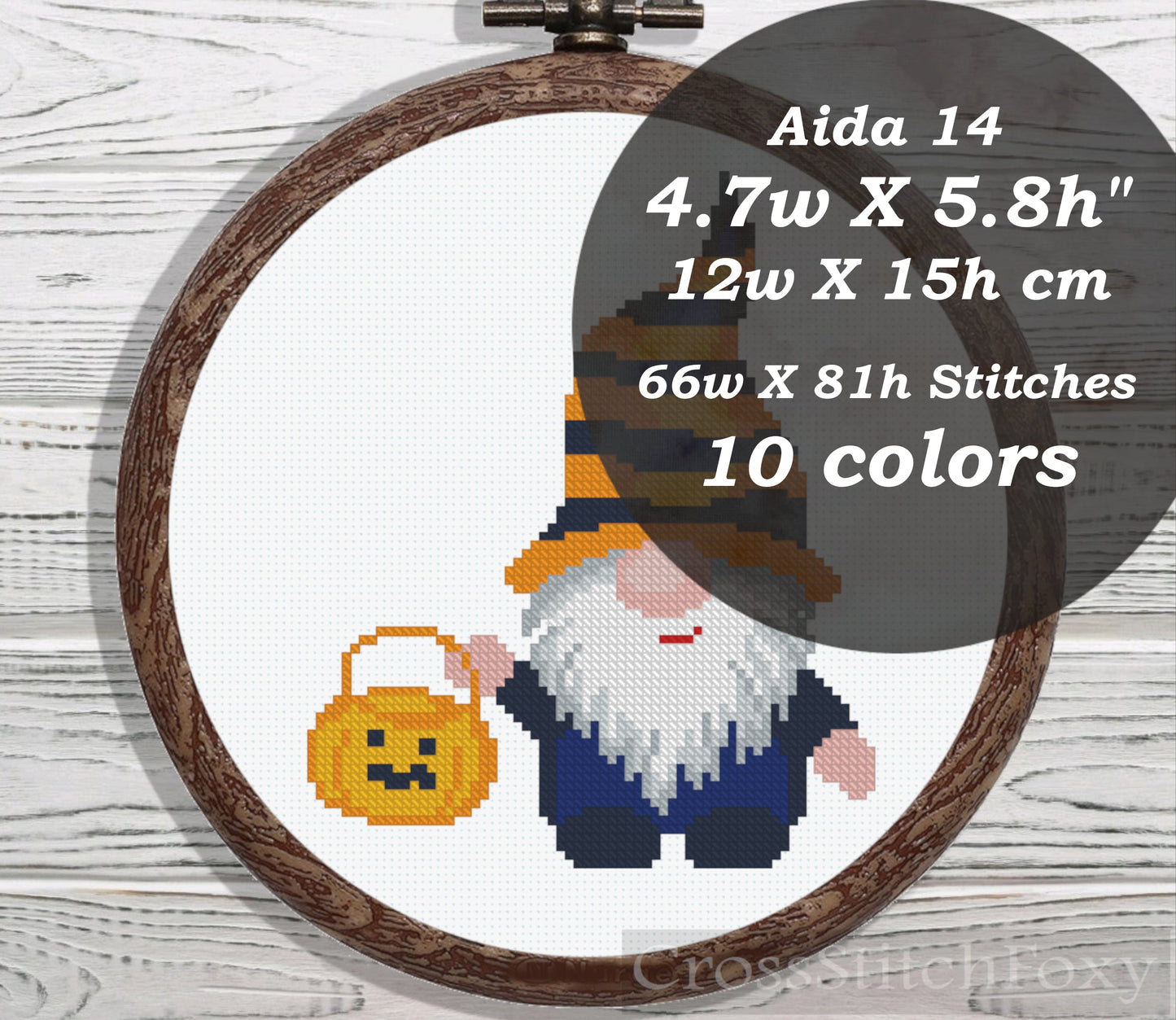 Halloween gnome with pumpkin cross stitch pattern