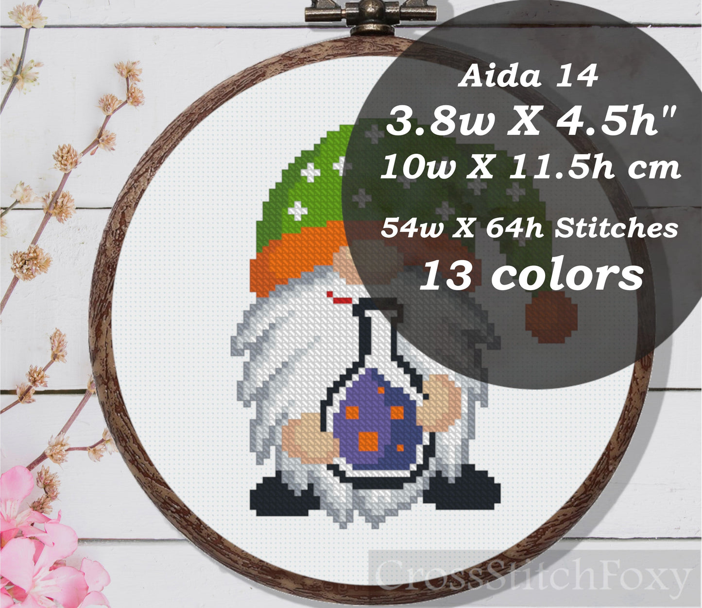 Halloween gnome witchcraft cross stitch pattern