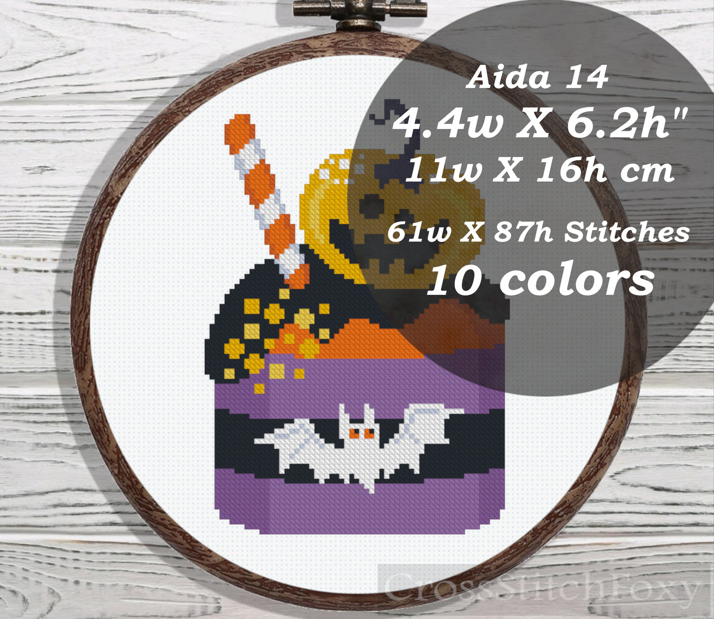 Halloween sweets pumpkin and bat cupcake cross stitch pattern
