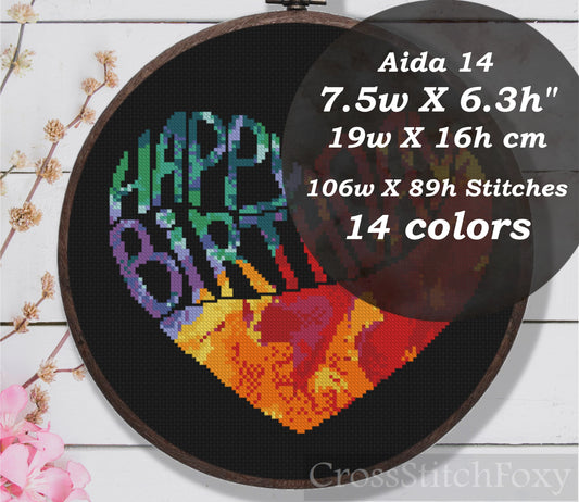 Happy Birthday Heart cross stitch pattern