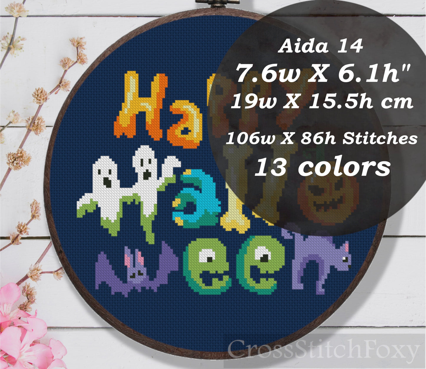 Happy Halloween Lettering Pumpkin Cross Stitch Pattern PDF