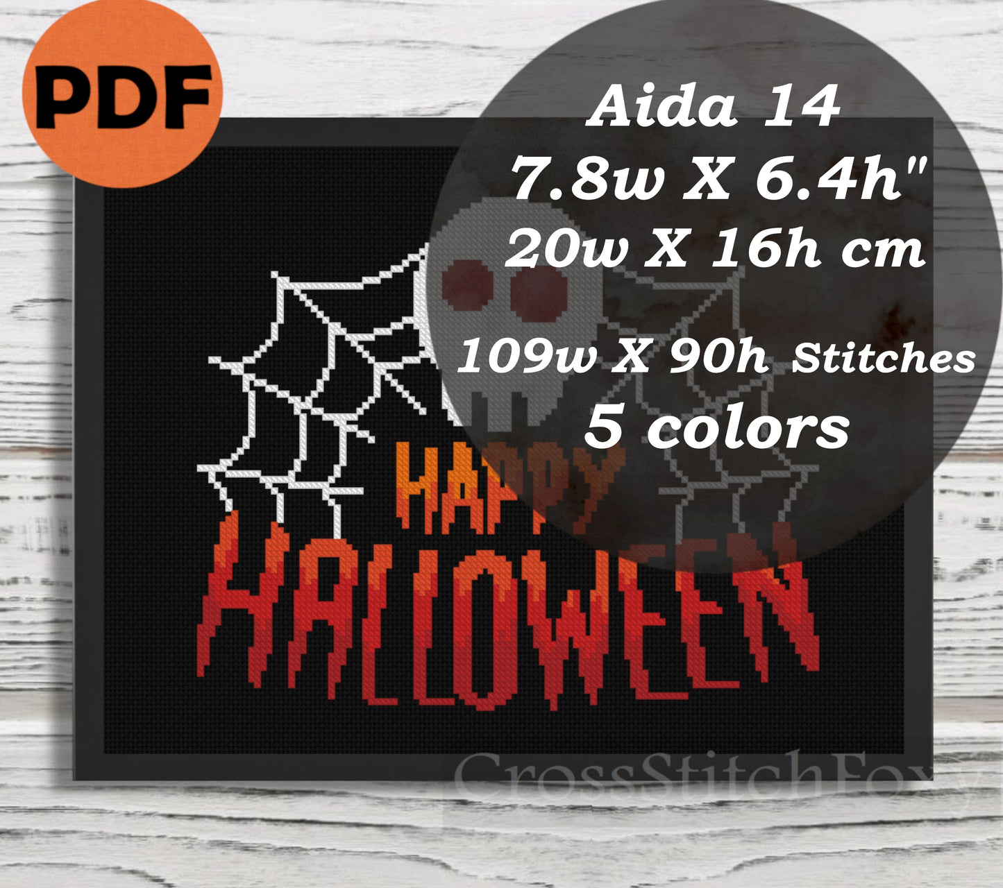 Happy Halloween blood spiderweb scull cross stitch pattern