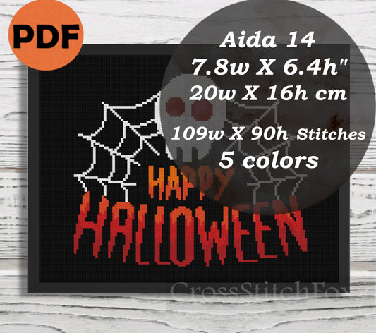Happy Halloween blood spiderweb scull cross stitch pattern
