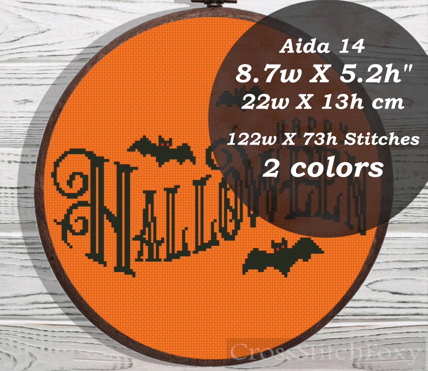 Happy Halloween spooky lettering cross stitch pattern