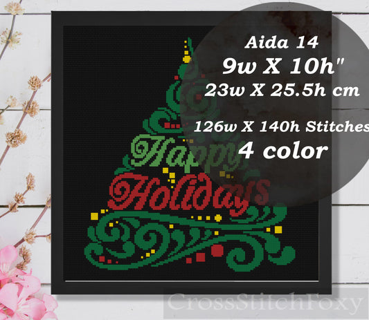 Happy Holidays Christmas Lettering cross stitch pattern