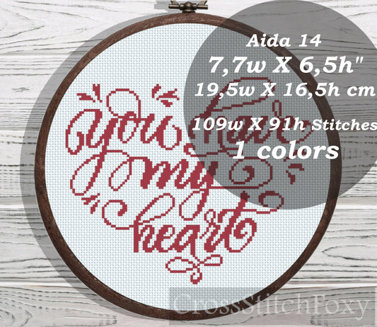 You Have My Heart cross stitch pattern