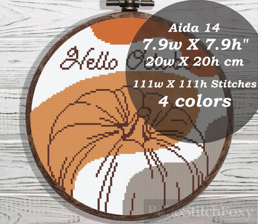 Hello October pumpkin boho cross stitch pattern