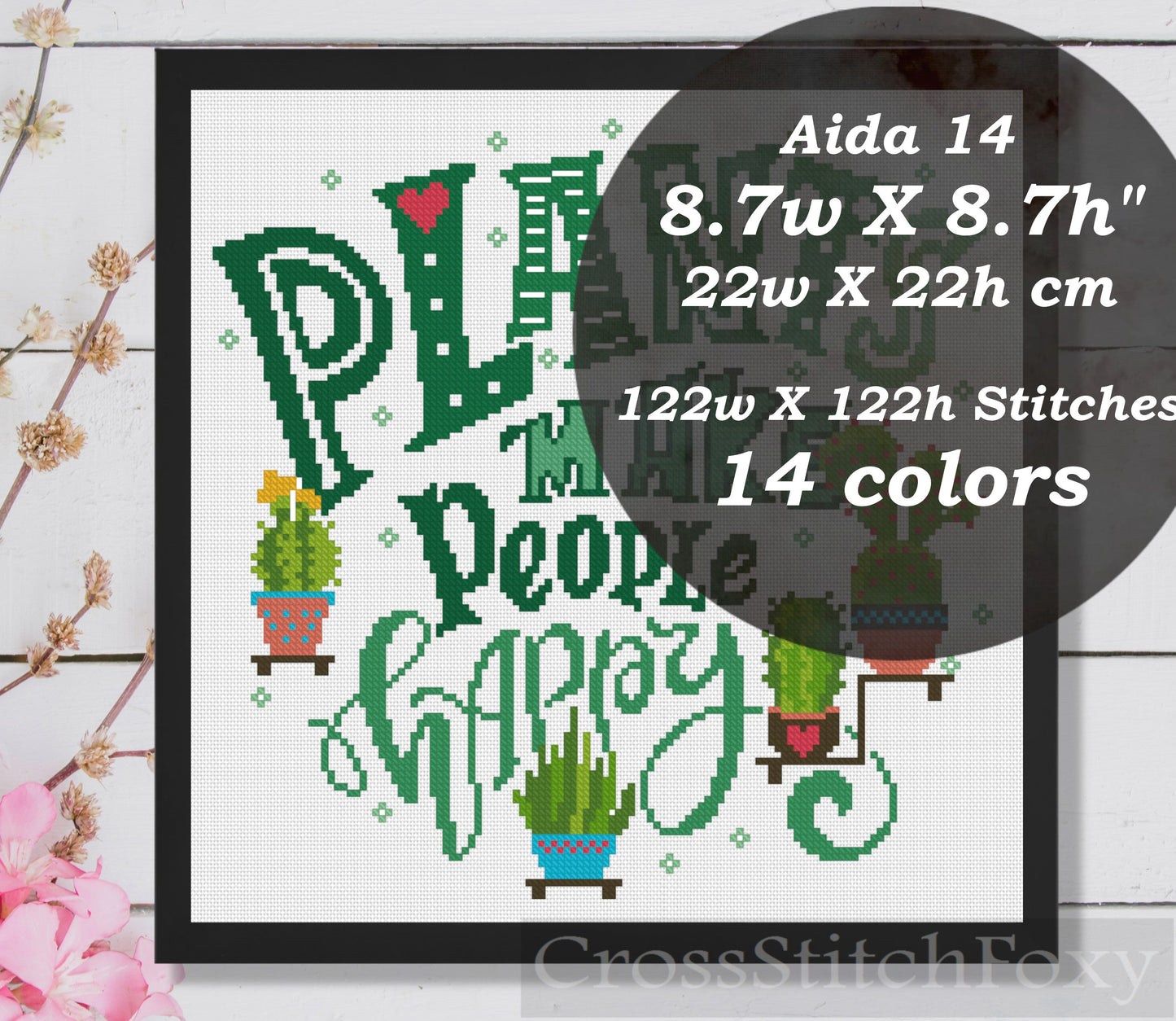 House plants quote cross stitch pattern