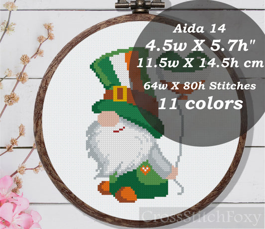 Irish Gnome Heart Balloon Flag Cross Stitch Pattern