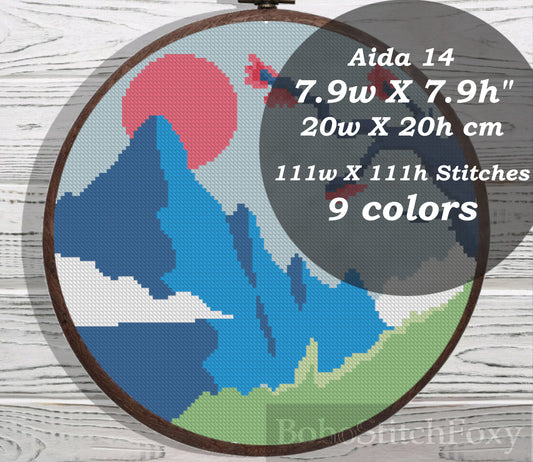 Japanese landscape cross stitch pattern