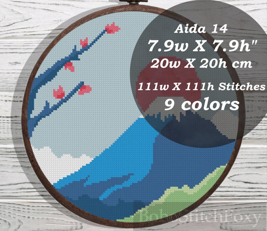 Japanese landscape cross stitch pattern