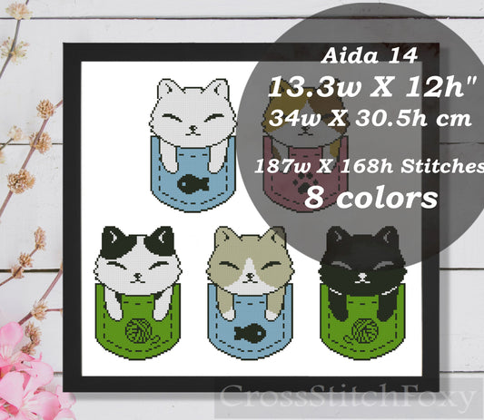 Kawaii Pocket Cat Easy Cross Stitch Pattern