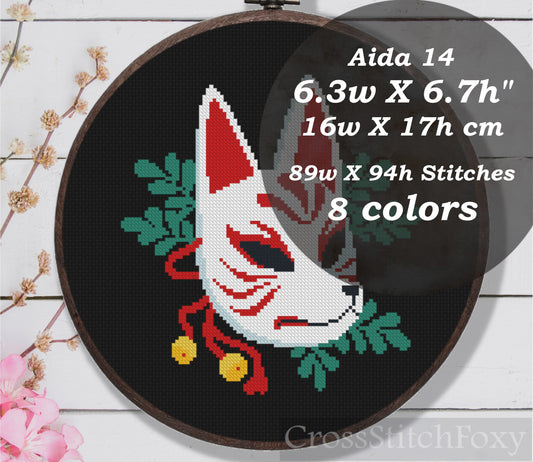 Kitsune Mask Mystical Fox Spirit Cross Stitch Pattern