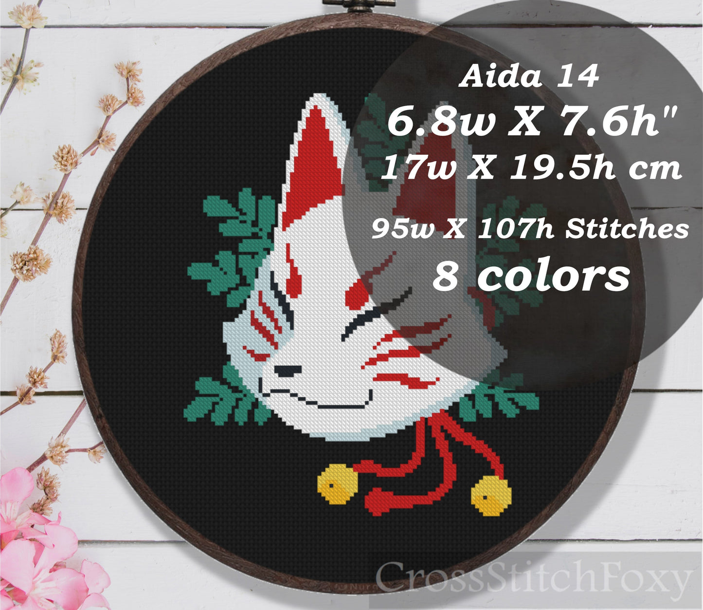 Kitsune Mask Mystical Fox Spirit Cross Stitch Pattern