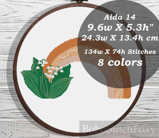 Lily of the valley boho rainbow cross stitch pattern