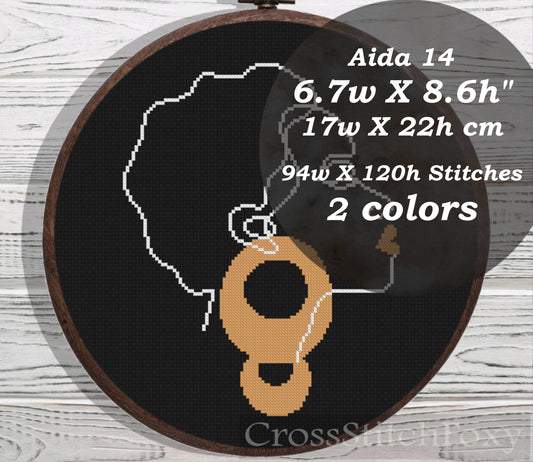 Line Art Black Girl Portrait cross stitch pattern