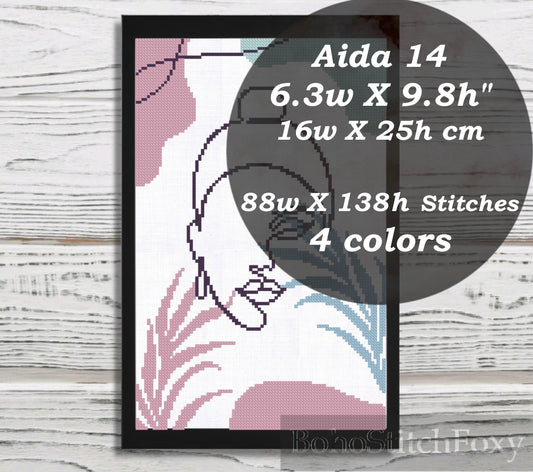Line Art Female Portrait cross stitch pattern