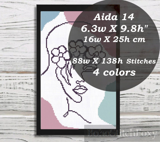 Line Art Female Portrait cross stitch pattern