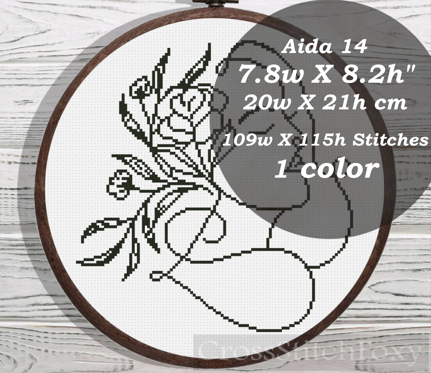 Line Art Girl Floral Portrait cross stitch pattern