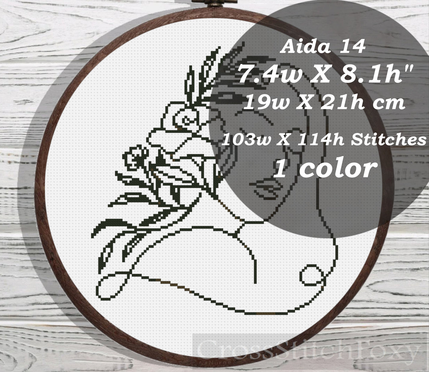 Line Art Girl Floral Portrait cross stitch pattern