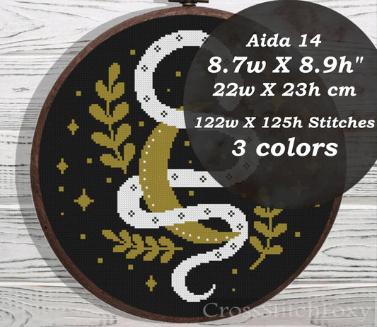 Magic Snake Moon cross stitch pattern