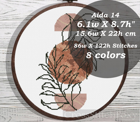 Marble abstract boho leaves cross stitch pattern