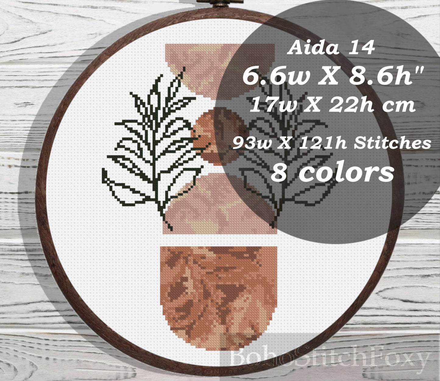 Marble boho leaves cross stitch pattern