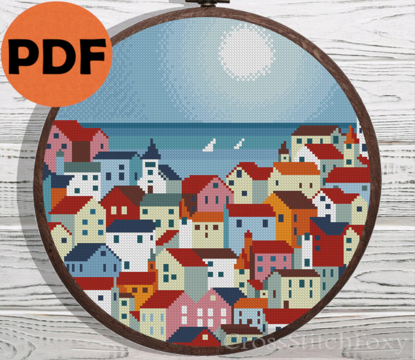 Mediterranean landscape cross stitch pattern