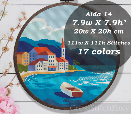 Mediterranean landscape cross stitch pattern