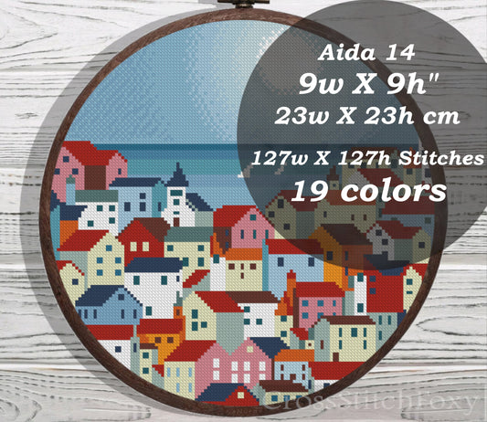 Mediterranean landscape cross stitch pattern