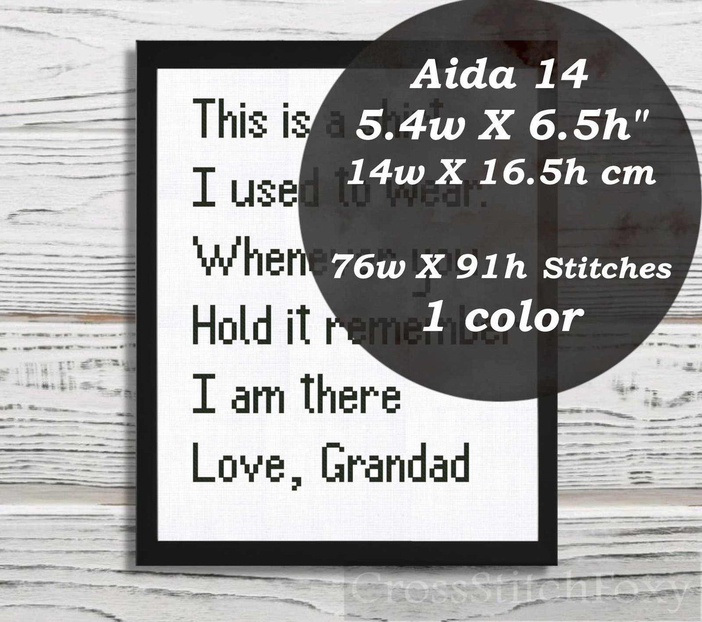 Memory Pillow Grandad cross stitch pattern