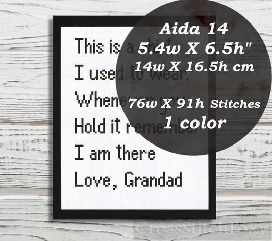 Memory Pillow Grandad cross stitch pattern