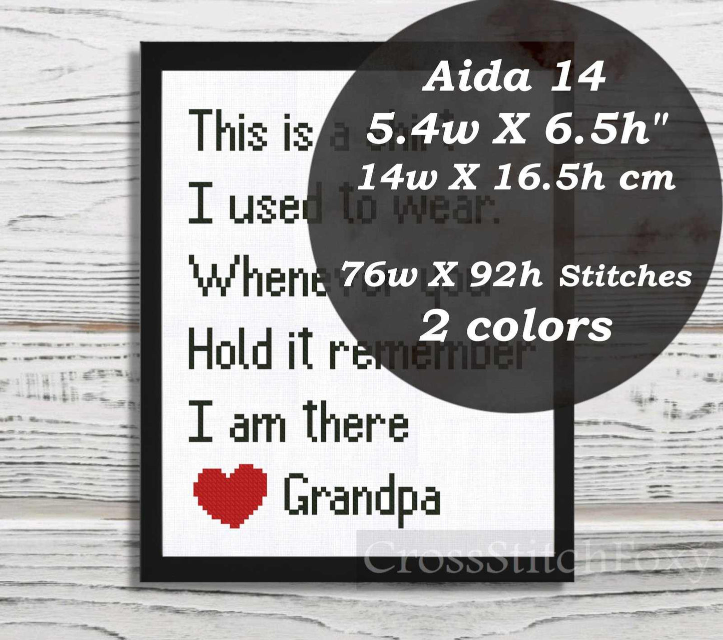 Memory Pillow Grandpa cross stitch pattern
