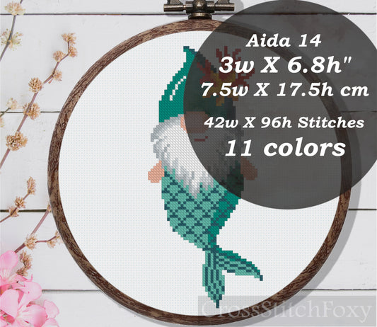 Mermaid gnome cross stitch pattern